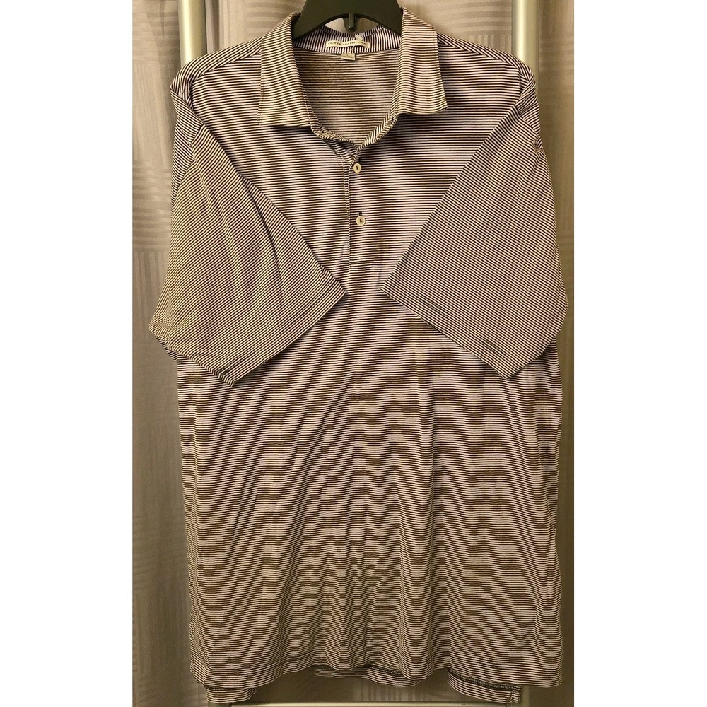 Peter Millar Shirt Mens Large L‎ Purple Black Striped Cotton Polo Short Sleeves